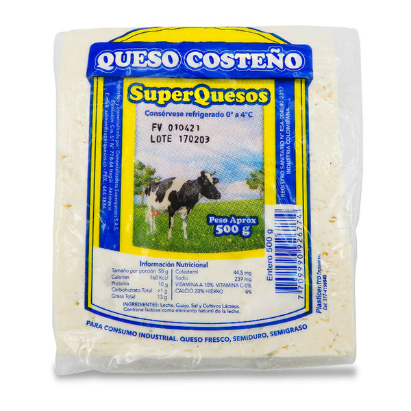 QUESO COSTENO ENTERO 500G SUPERQUESOS